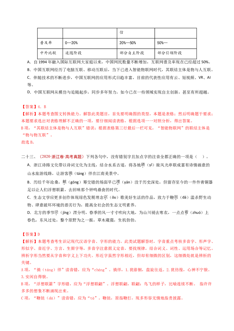 专题13语言文字运用（选择题组）（教师卷）_近10年高考真题汇编（必刷）_十年（2014-2024）高考语文真题分项汇编（全国通用）