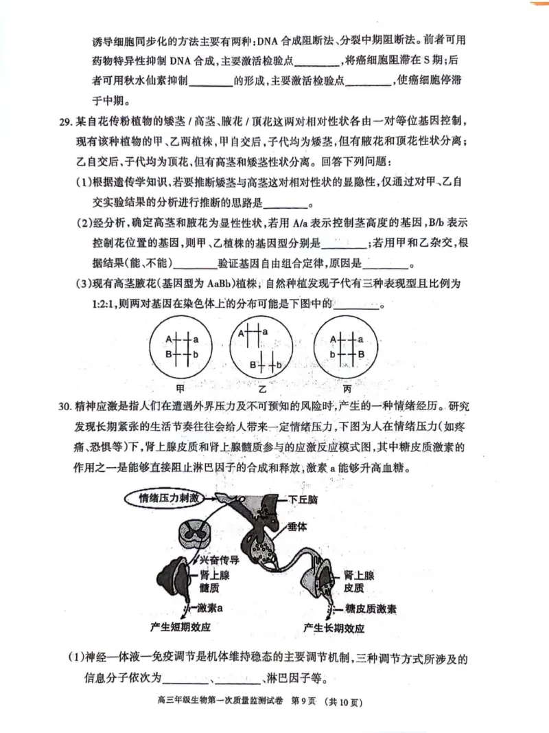 呼和浩特高三上(质检Ⅰ)-理综试题+答案(1)_2023年9月_029月合集_2024届内蒙古呼和浩特市高三第一次质量监测