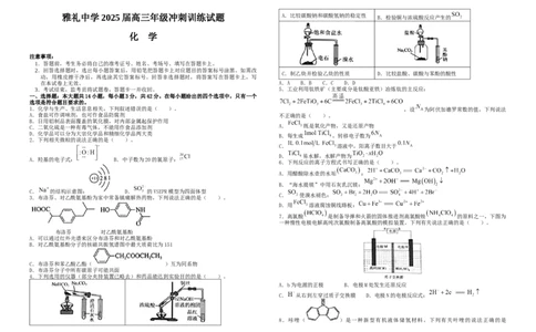 雅礼冲刺卷化学_2025年5月_2505192025届湖南省长沙市雅礼中学高三下学期冲刺模拟训练（全科）_2025届湖南省长沙市雅礼中学高三下学期冲刺模拟训练化学试题