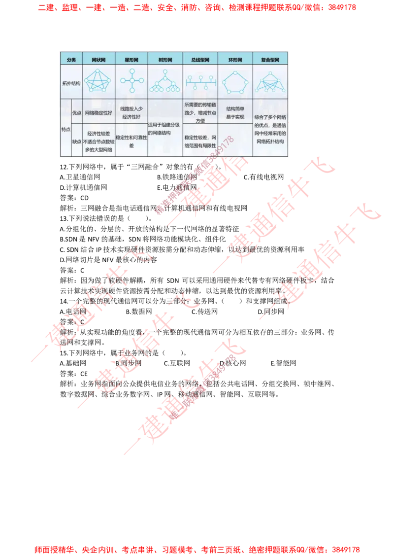 4.2选择刷题-答案_2026年一级建造师_2026年一建通信_2025年一建通信SVIP_02-基础精讲✿高端面授✿深度强化_11-通信《直播精讲班》牛飞SMR推荐_2025每周刷题