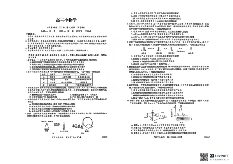 吉林省白山市2026届高三上学期一模考试（6226C）生物(1)_2026年1月_260115吉林省白山市2026届高三上学期一模考试（6226C）（全科）
