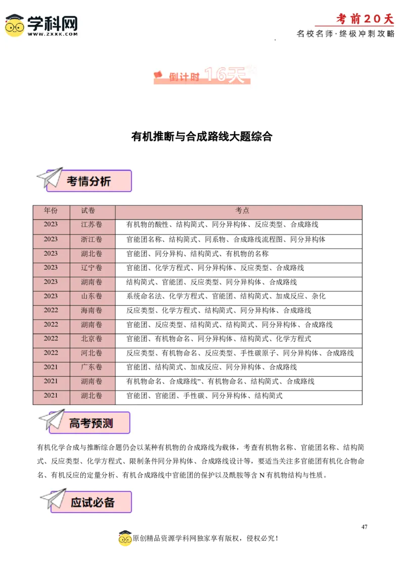 化学（一）-2024年高考考前20天终极冲刺攻略_2024高考押题卷_62024学科网全系列_20学科网高考考前终极攻略_化学-2024年高考考前20天终极冲刺攻略