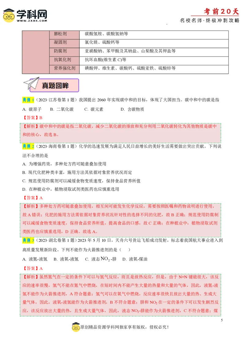 化学（一）-2024年高考考前20天终极冲刺攻略_2024高考押题卷_62024学科网全系列_20学科网高考考前终极攻略_化学-2024年高考考前20天终极冲刺攻略