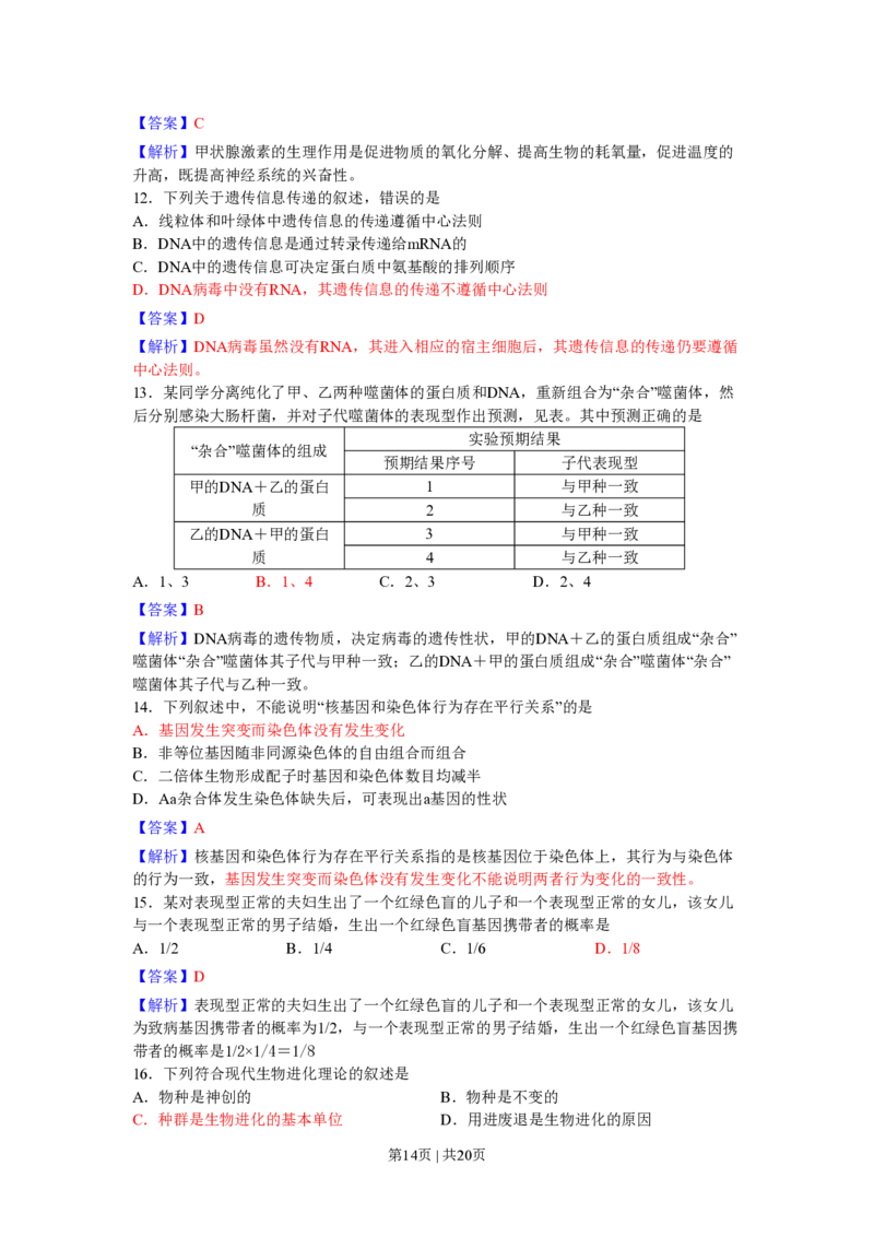 2010年高考生物试卷（海南）（解析卷）_生物历年高考真题_新&middot;PDF版2008-2025&middot;高考生物真题_生物（按试卷类型分类）2008-2025_自主命题卷&middot;生物（2008-2025）_海南自主命题&middot;生物（2008-2024）