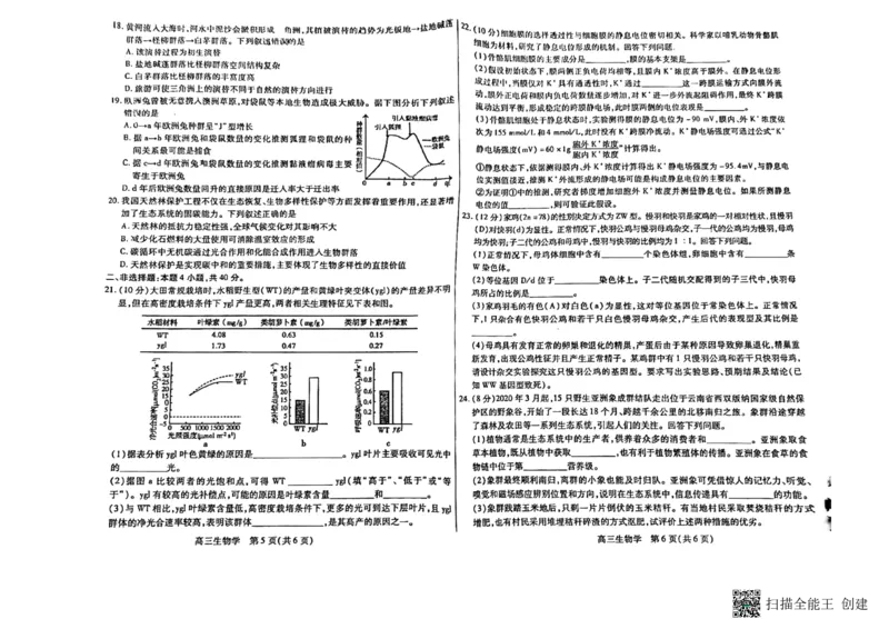 内蒙古包头市2023-2024学年高三上学期开学调研考试生物(1)_2023年8月_028月合集_2024届内蒙古包头市高三上学期开学调研考试（全科）