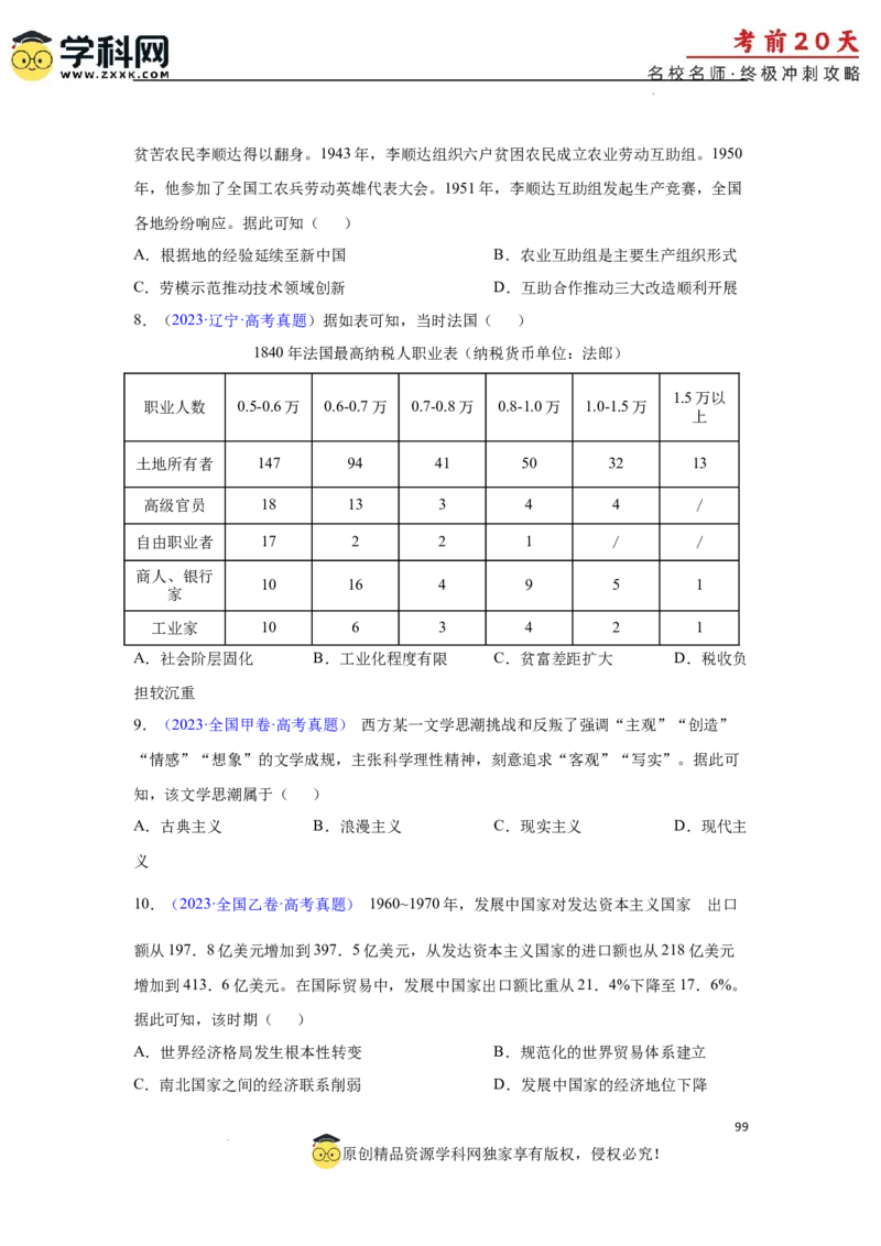 历史（三）-2024年高考考前20天终极冲刺攻略_2024高考押题卷_62024学科网全系列_21学科网高考考前终极攻略_历史-2024年高考考前20天终极冲刺攻略