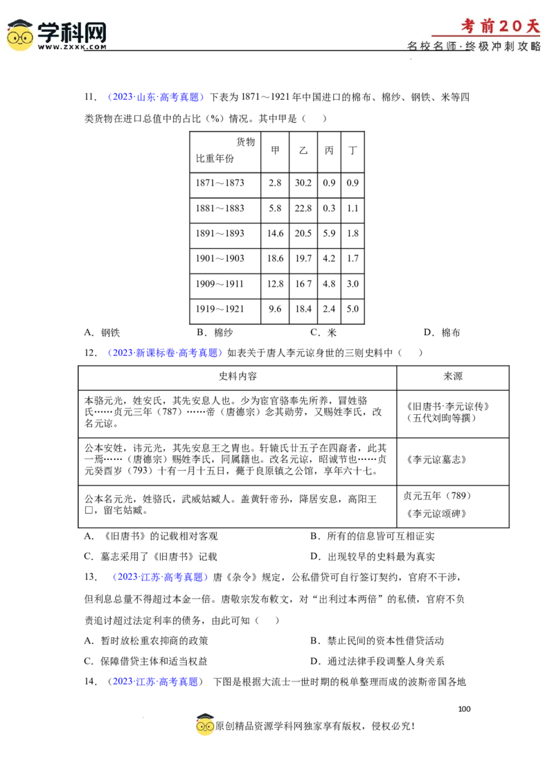 历史（三）-2024年高考考前20天终极冲刺攻略_2024高考押题卷_62024学科网全系列_21学科网高考考前终极攻略_历史-2024年高考考前20天终极冲刺攻略
