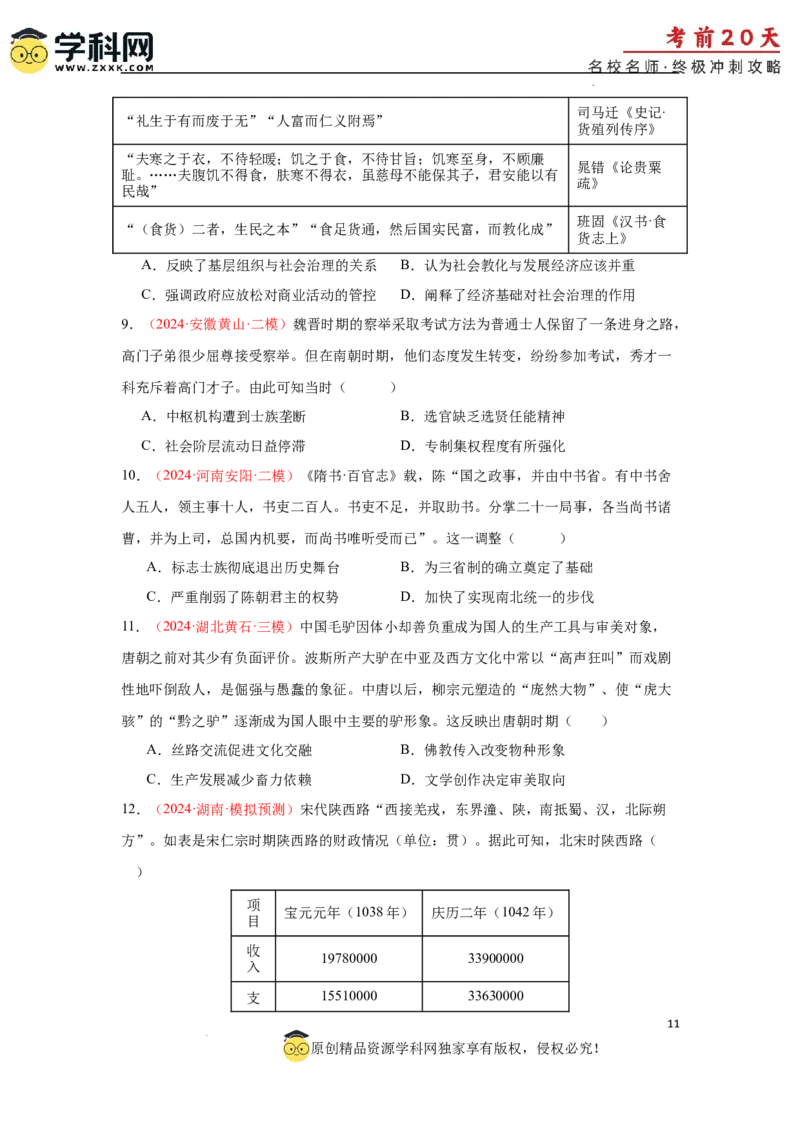 历史（三）-2024年高考考前20天终极冲刺攻略_2024高考押题卷_62024学科网全系列_21学科网高考考前终极攻略_历史-2024年高考考前20天终极冲刺攻略