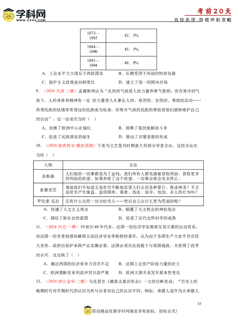 历史（三）-2024年高考考前20天终极冲刺攻略_2024高考押题卷_62024学科网全系列_21学科网高考考前终极攻略_历史-2024年高考考前20天终极冲刺攻略