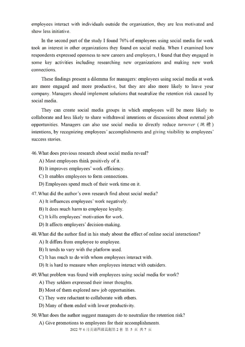 2022.06四级真题第2套可复制可搜索，打印首选_英语四六级整合_英语四六级真题版本二此版为主此文件夹会持续更新_四级真题_1.四级真题+答案解析+听力音频(1989-2025)_2022年