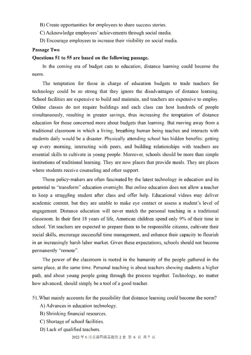 2022.06四级真题第2套可复制可搜索，打印首选_英语四六级整合_英语四六级真题版本二此版为主此文件夹会持续更新_四级真题_1.四级真题+答案解析+听力音频(1989-2025)_2022年