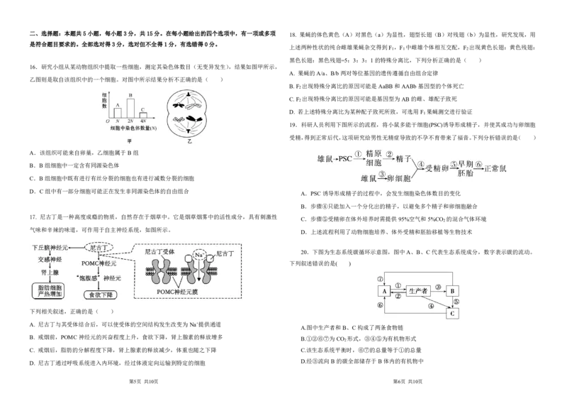 黑龙江省大庆市大庆中学2024-2025学年高三上学期10月期中考试生物PDF版含答案（可编辑）_11月_241101黑龙江省大庆市大庆中学2024-2025学年高三上学期10月期中考试