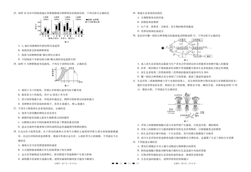 2024届云南三校高考备考实用性联考卷（一）生物(1)_2023年7月_027月合集_高三试卷2024届云南省高三高考备考实用性联考卷（一）