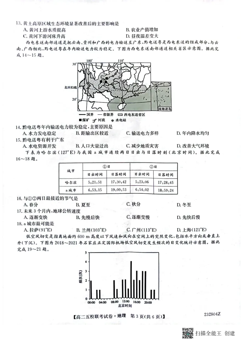 2024届陕西省榆林市&ldquo;府、米、绥、横、靖&rdquo;五校联考高三上学期开学考试地理(1)_2023年8月_028月合集_2024届陕西省榆林市&ldquo;府、米、绥、横、靖&rdquo;五校联考高三上学期开学考试（全科）