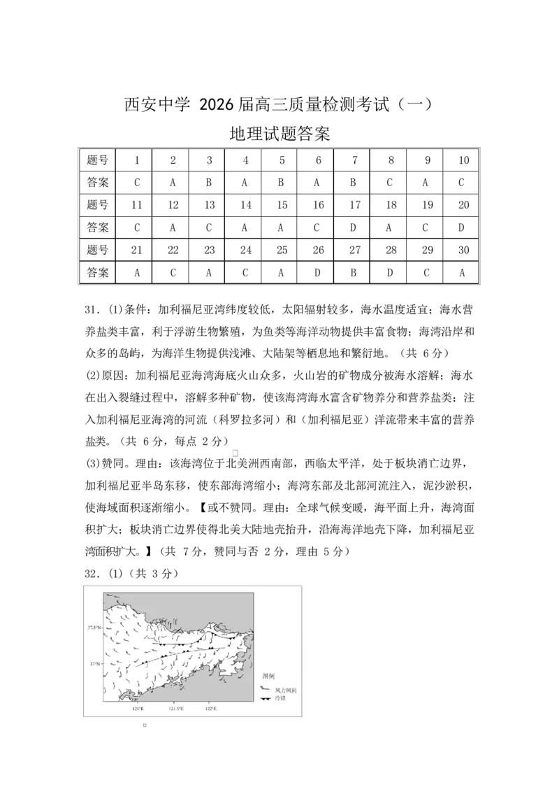 陕西省西安中学2026届高三上学期10月质量检测考试（一）地理答案_2025年10月_12026年试卷教辅资源等多个文件_陕西省西安中学2026届高三上学期10月质量检测考试（一）地理