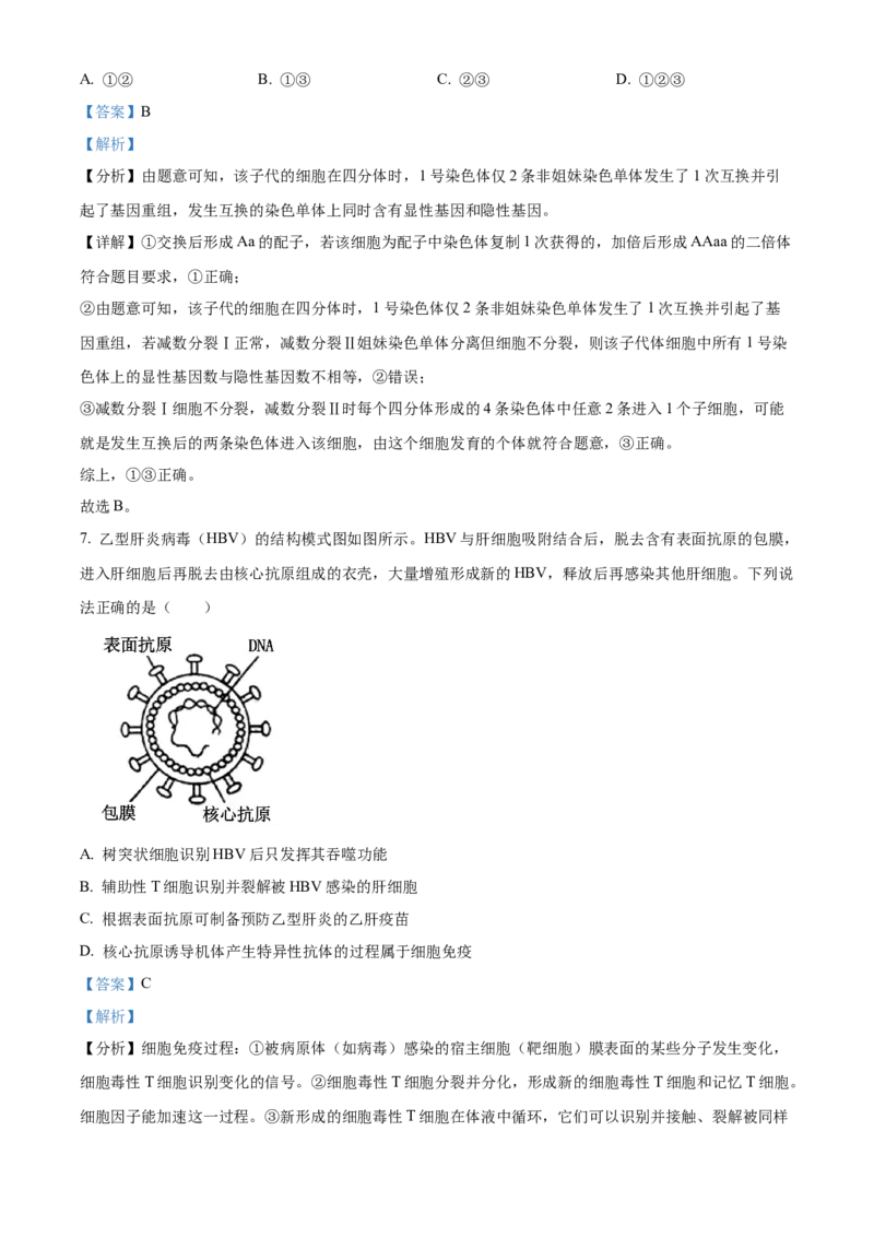 2024年新课标高考真题山东卷生物（解析版）_高考真题全网收集_生物学_2024年新高考山东卷生物高考真题解析（参考版）