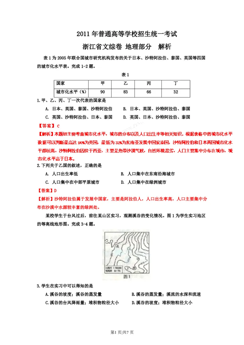 2011年高考地理试卷（浙江）（解析卷）_地理历年高考真题_新&middot;PDF版2008-2025&middot;高考地理真题_地理（按试卷类型分类）2008-2025_自主命题卷&middot;地理（2008-2025）_浙江自主命题&middot;地理（2008-2025）