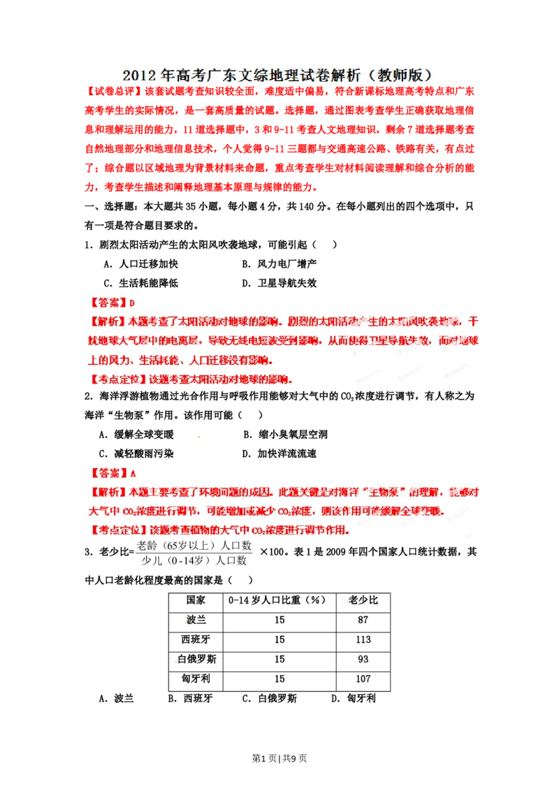 2012年高考地理试卷（广东）（解析卷）_地理历年高考真题_新&middot;PDF版2008-2025&middot;高考地理真题_地理（按省份分类）2008-2025_2008-2025&middot;（广东）地理高考真题