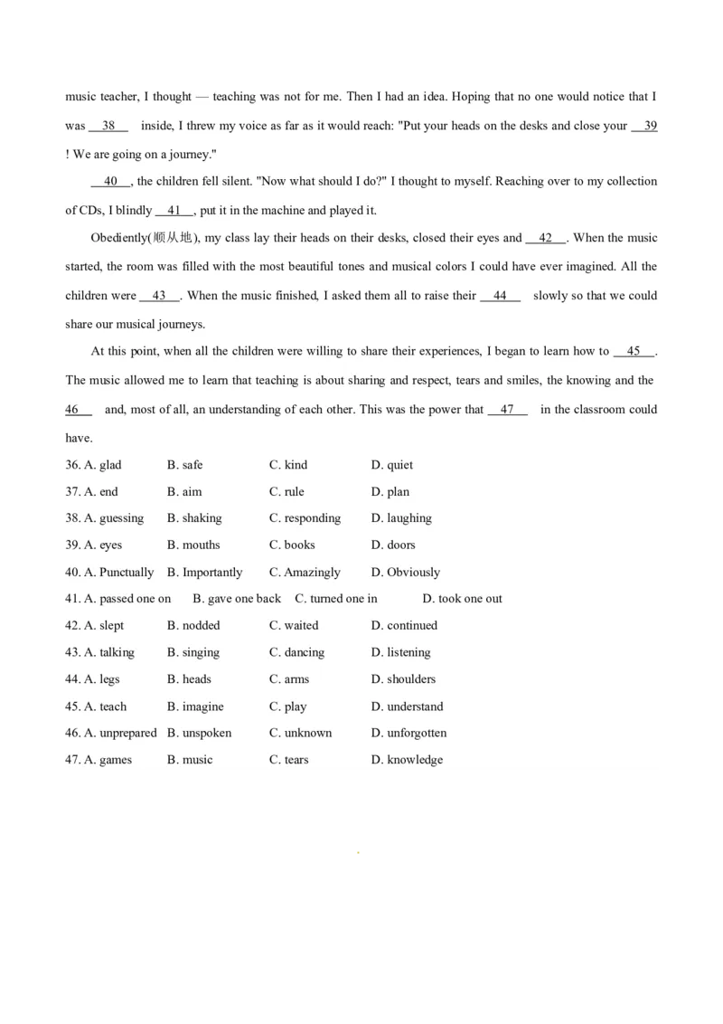 专题20完形填空夹叙夹议文(20空)（学生卷）--十年（2015-2024）高考真题英语分项汇编（全国通用）_近10年高考真题汇编（必刷）_十年（2014-2024）高考英语真题分类汇编（全国通用）