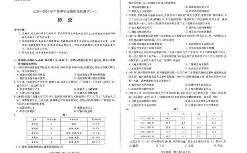 天一大联考2023-2024学年高三年级阶段性测试（一）历史(1)_2023年9月_029月合集_2024届天一大联考高三年级阶段性测试（一）