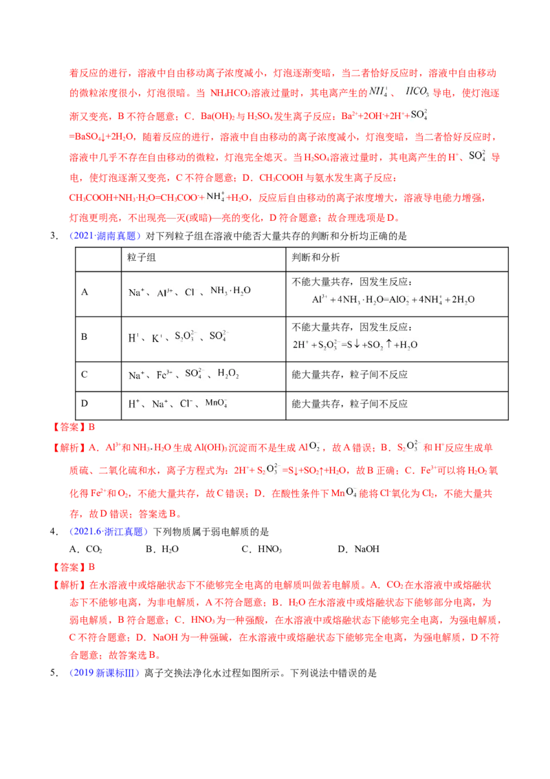 专题12离子反应与离子检验（解析卷）_近10年高考真题汇编（必刷）_十年（2014-2024）高考化学真题分项汇编（全国通用）_十年（2014-2023）高考化学真题分项汇编（全国通用）