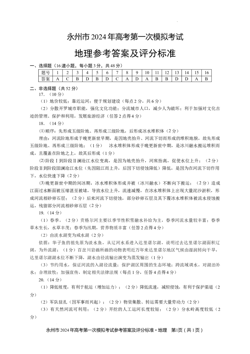 2024年高考第一次模拟考试地理参考答案_2023年9月_01每日更新_24号_2024届湖南省永州市高三上学期第一次模拟考试_湖南省永州市2024届高三上学期第一次模拟考试地理_地理