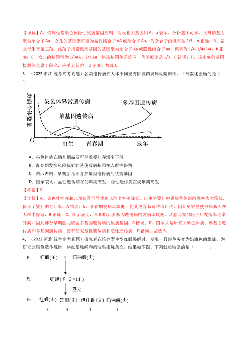 专题13伴性遗传和人类遗传病（解析卷）_近10年高考真题汇编（必刷）_十年（2014-2024）高考生物真题分项汇编（全国通用）_十年（2014-2023）高考生物真题分项汇编（全国通用）