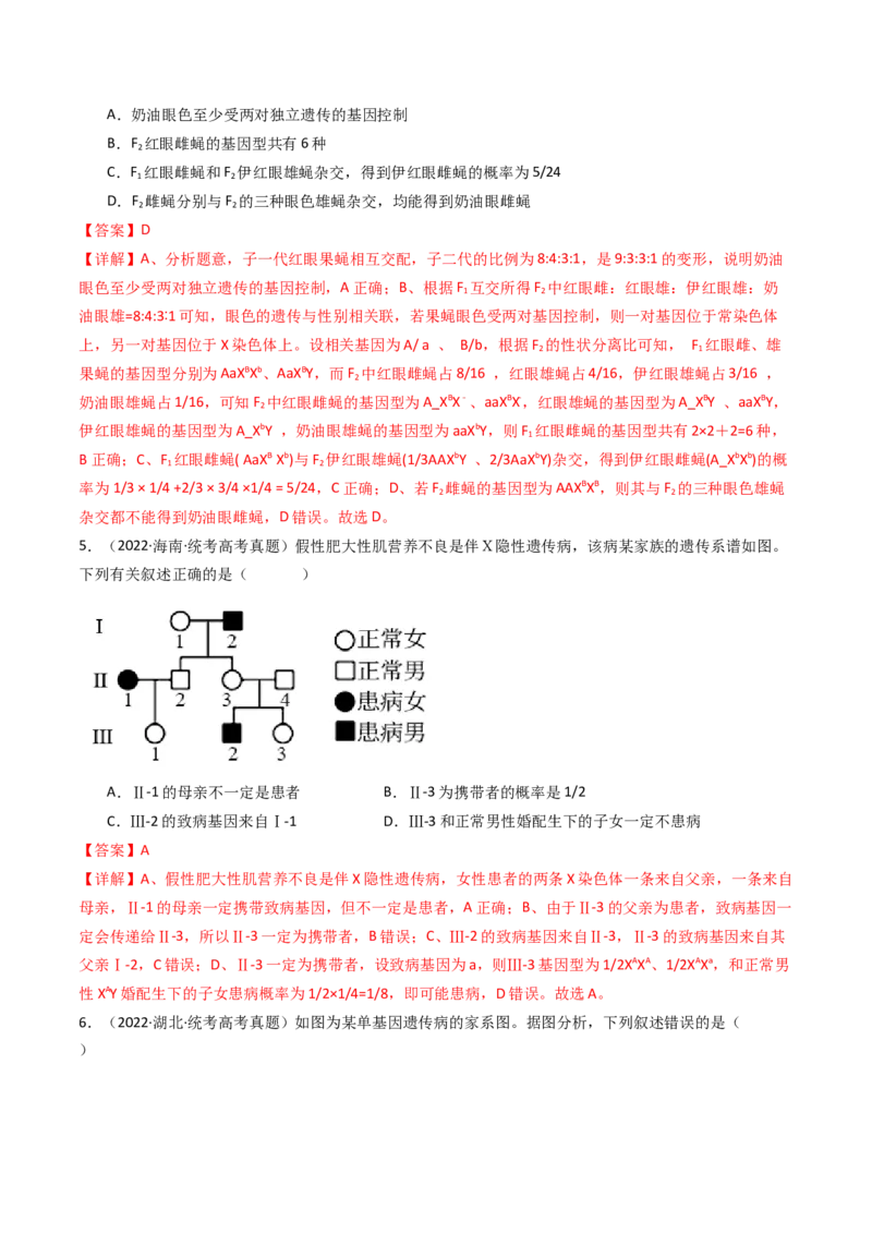 专题13伴性遗传和人类遗传病（解析卷）_近10年高考真题汇编（必刷）_十年（2014-2024）高考生物真题分项汇编（全国通用）_十年（2014-2023）高考生物真题分项汇编（全国通用）