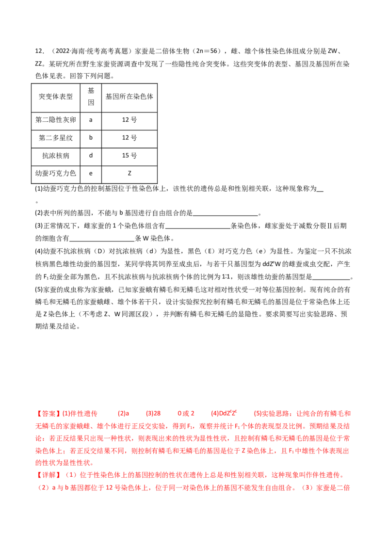 专题13伴性遗传和人类遗传病（解析卷）_近10年高考真题汇编（必刷）_十年（2014-2024）高考生物真题分项汇编（全国通用）_十年（2014-2023）高考生物真题分项汇编（全国通用）