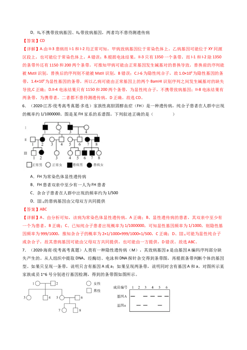 专题13伴性遗传和人类遗传病（解析卷）_近10年高考真题汇编（必刷）_十年（2014-2024）高考生物真题分项汇编（全国通用）_十年（2014-2023）高考生物真题分项汇编（全国通用）