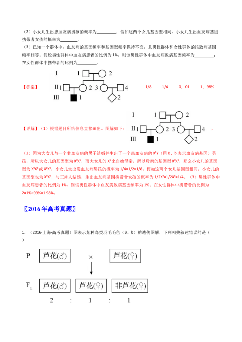 专题13伴性遗传和人类遗传病（解析卷）_近10年高考真题汇编（必刷）_十年（2014-2024）高考生物真题分项汇编（全国通用）_十年（2014-2023）高考生物真题分项汇编（全国通用）