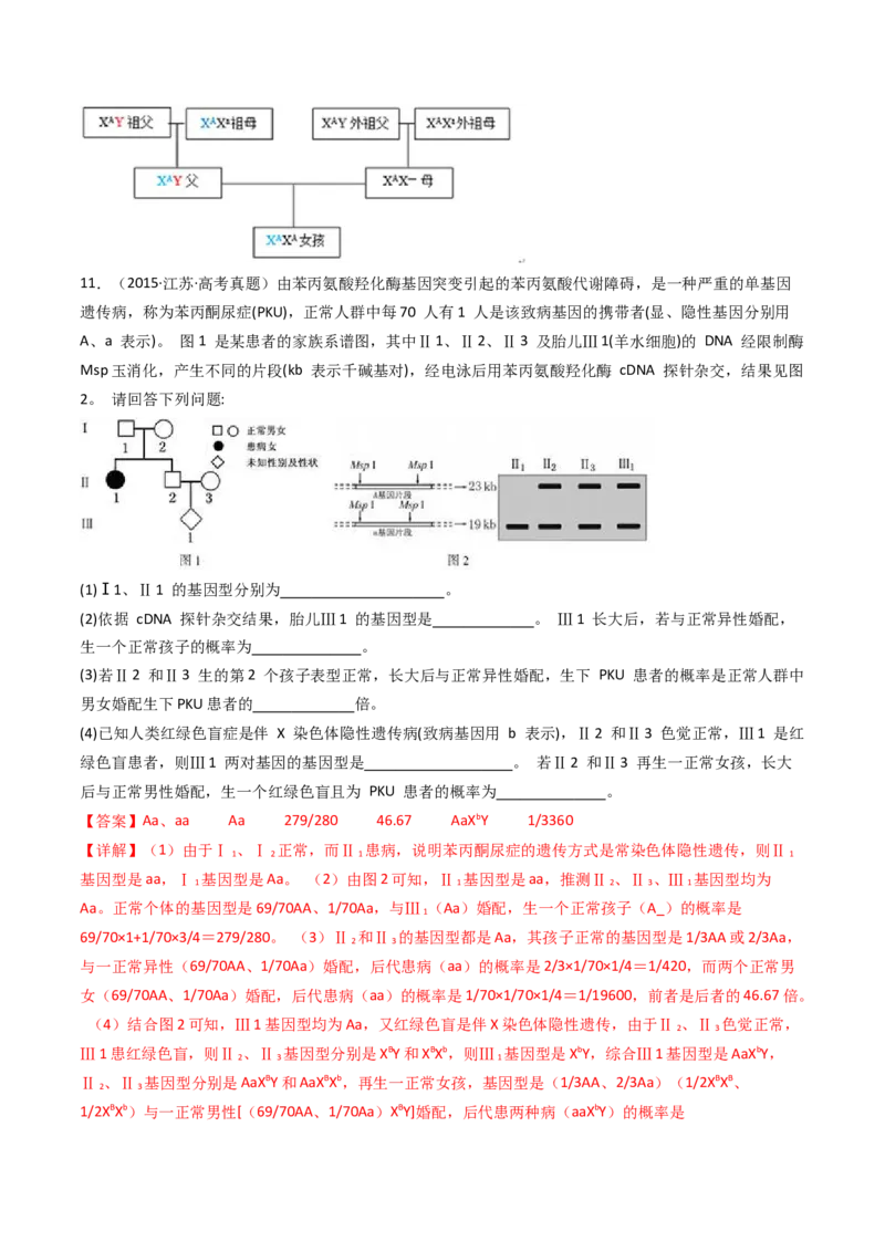 专题13伴性遗传和人类遗传病（解析卷）_近10年高考真题汇编（必刷）_十年（2014-2024）高考生物真题分项汇编（全国通用）_十年（2014-2023）高考生物真题分项汇编（全国通用）