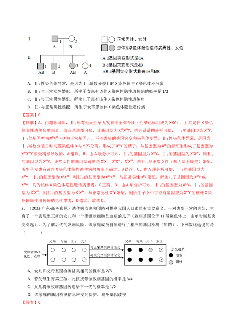 专题13伴性遗传和人类遗传病（解析卷）_近10年高考真题汇编（必刷）_十年（2014-2024）高考生物真题分项汇编（全国通用）_十年（2014-2023）高考生物真题分项汇编（全国通用）