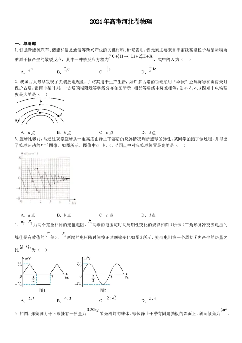 河北物理-试题-p_近10年高考真题汇编（必刷）_2024年高考真题_高考真题（截止6.29）_其他地方卷（目前搜集不完整）_河北卷（物、化、生）