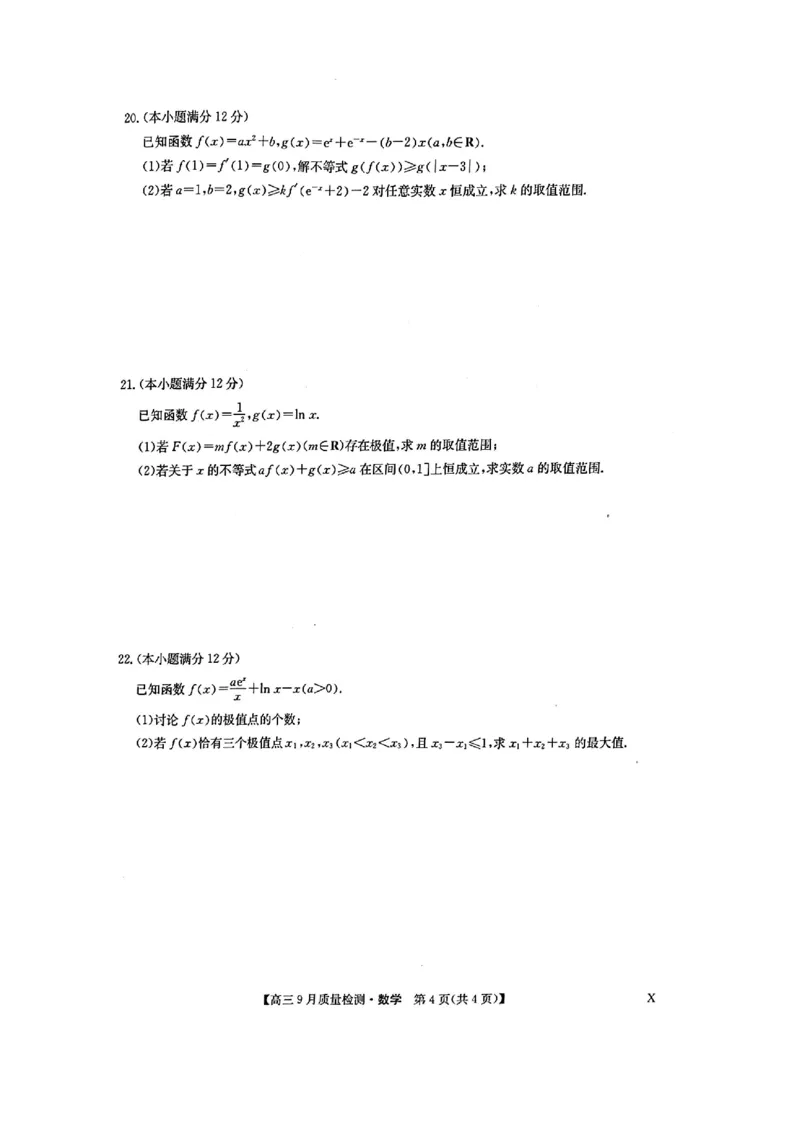 九师数学_2023年9月_01每日更新_27号_2024届河南省九师联盟高三9月质量监测（X）_河南省九师联盟204届高三9月质量监测（X）数学