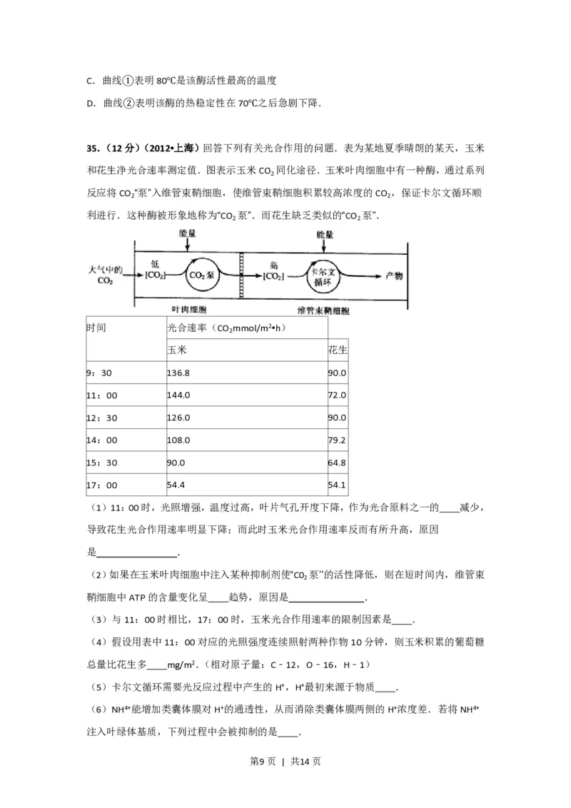 2012年高考生物试卷（上海）（空白卷）_生物历年高考真题_新&middot;PDF版2008-2025&middot;高考生物真题_生物（按试卷类型分类）2008-2025_自主命题卷&middot;生物（2008-2025）_上海自主命题&middot;生物（2008-2022）