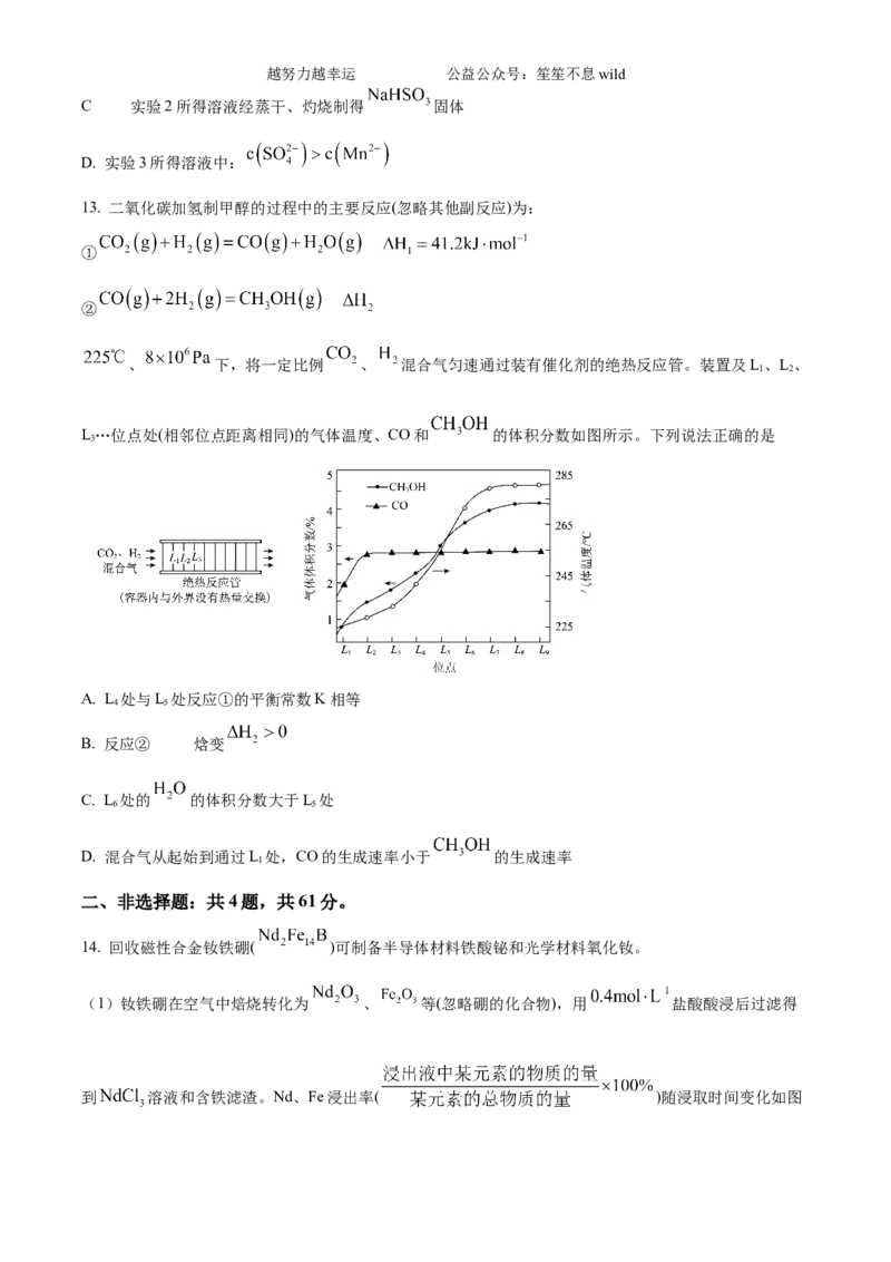 精品解析：2024年高考真题江苏卷化学试题（原卷版）_高考真题全网收集_化学_2024年新高考江苏卷化学高考真题解析（参考版）