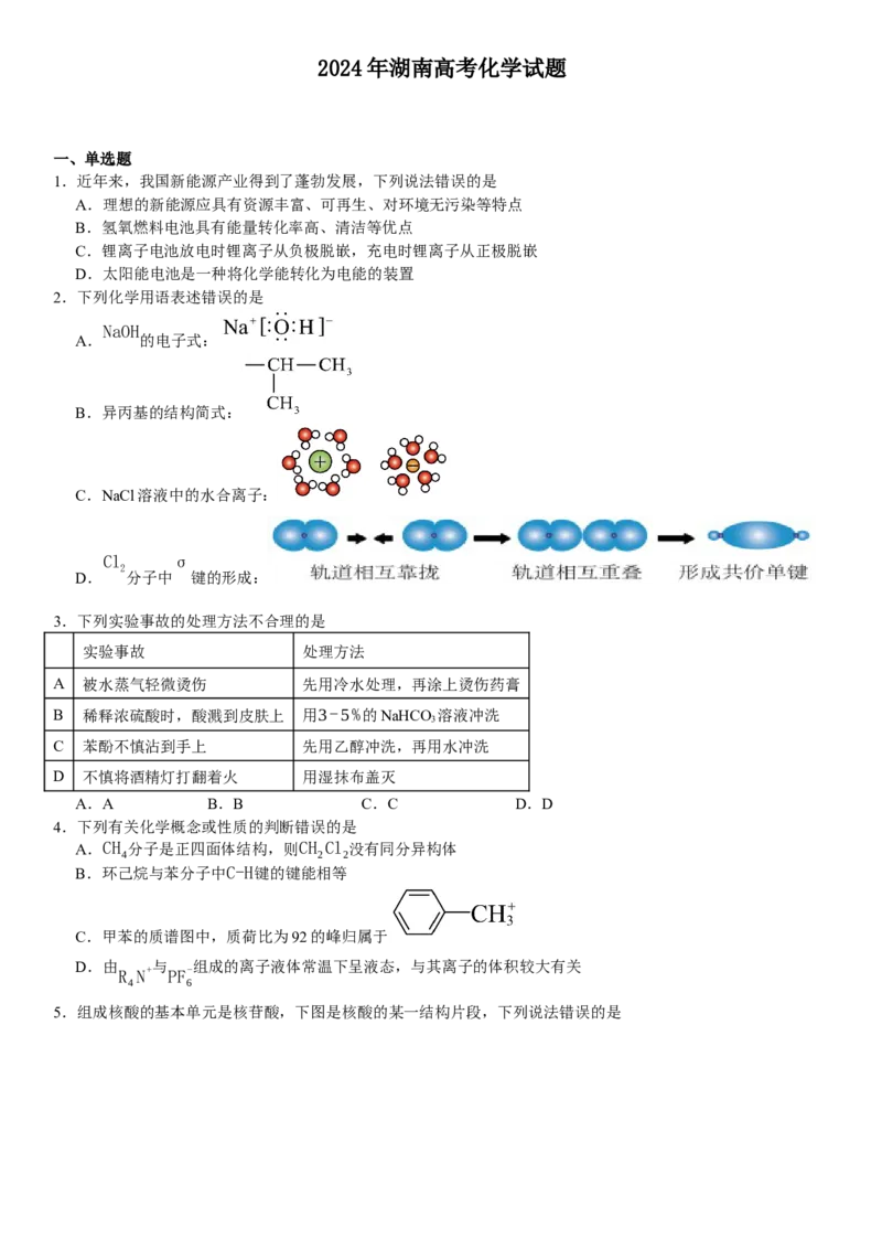 湖南化学-试题-p_近10年高考真题汇编（必刷）_2024年高考真题_高考真题（截止6.29）_其他地方卷（目前搜集不完整）_湖南卷（物、化、政、地）