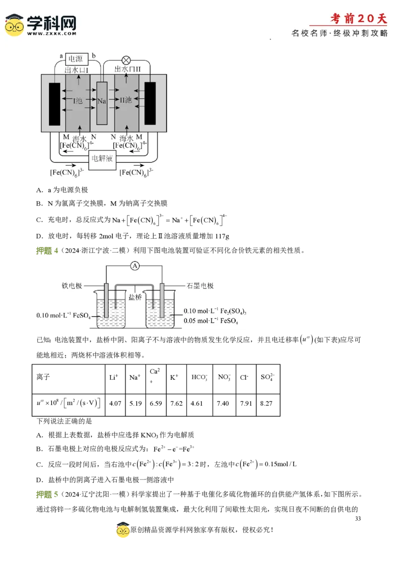 化学（二）-2024年高考考前20天终极冲刺攻略_2024高考押题卷_62024学科网全系列_20学科网高考考前终极攻略_化学-2024年高考考前20天终极冲刺攻略