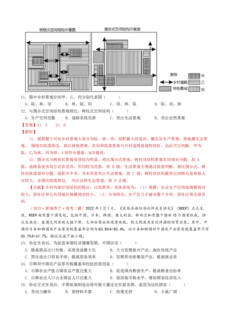 专题16城市、产业与区域发展-学易金卷：2023年高考真题和模拟题地理分项汇编（解析卷）_近10年高考真题汇编（必刷）_十年（2014-2024）高考地理真题分项汇编（全国通用）