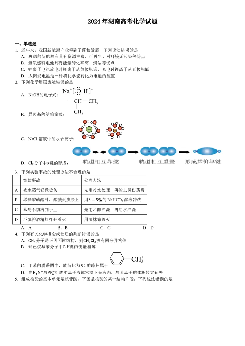 湖南化学-试题-p_近10年高考真题汇编（必刷）_2024年高考真题_高考真题（截止6.29）_其他地方卷（目前搜集不完整）_湖南卷（物、化、政、地）