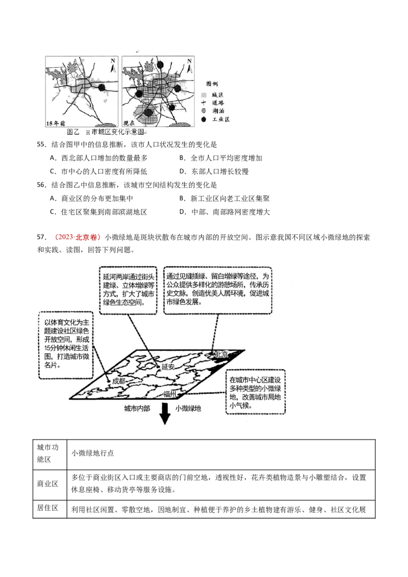 专题10城市和乡村-十年（2014-2023）高考地理真题分项汇编（学生卷）_近10年高考真题汇编（必刷）_十年（2014-2024）高考地理真题分项汇编（全国通用）