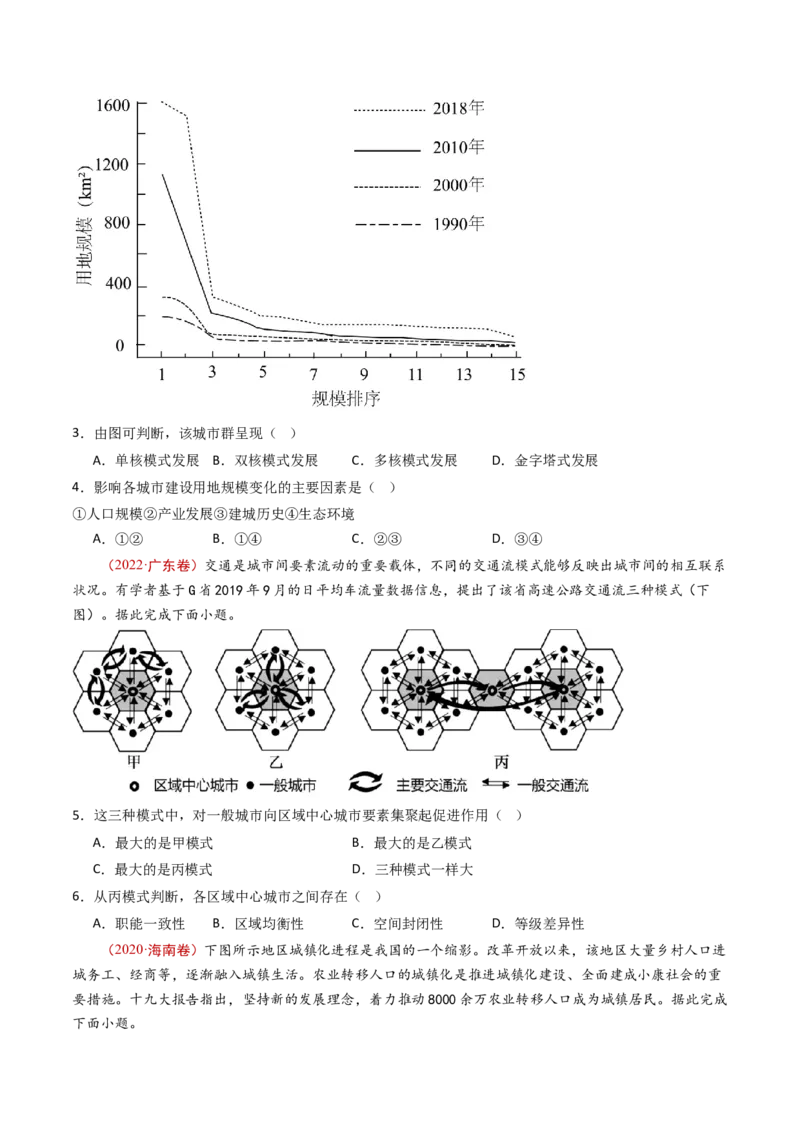 专题10城市和乡村-十年（2014-2023）高考地理真题分项汇编（学生卷）_近10年高考真题汇编（必刷）_十年（2014-2024）高考地理真题分项汇编（全国通用）