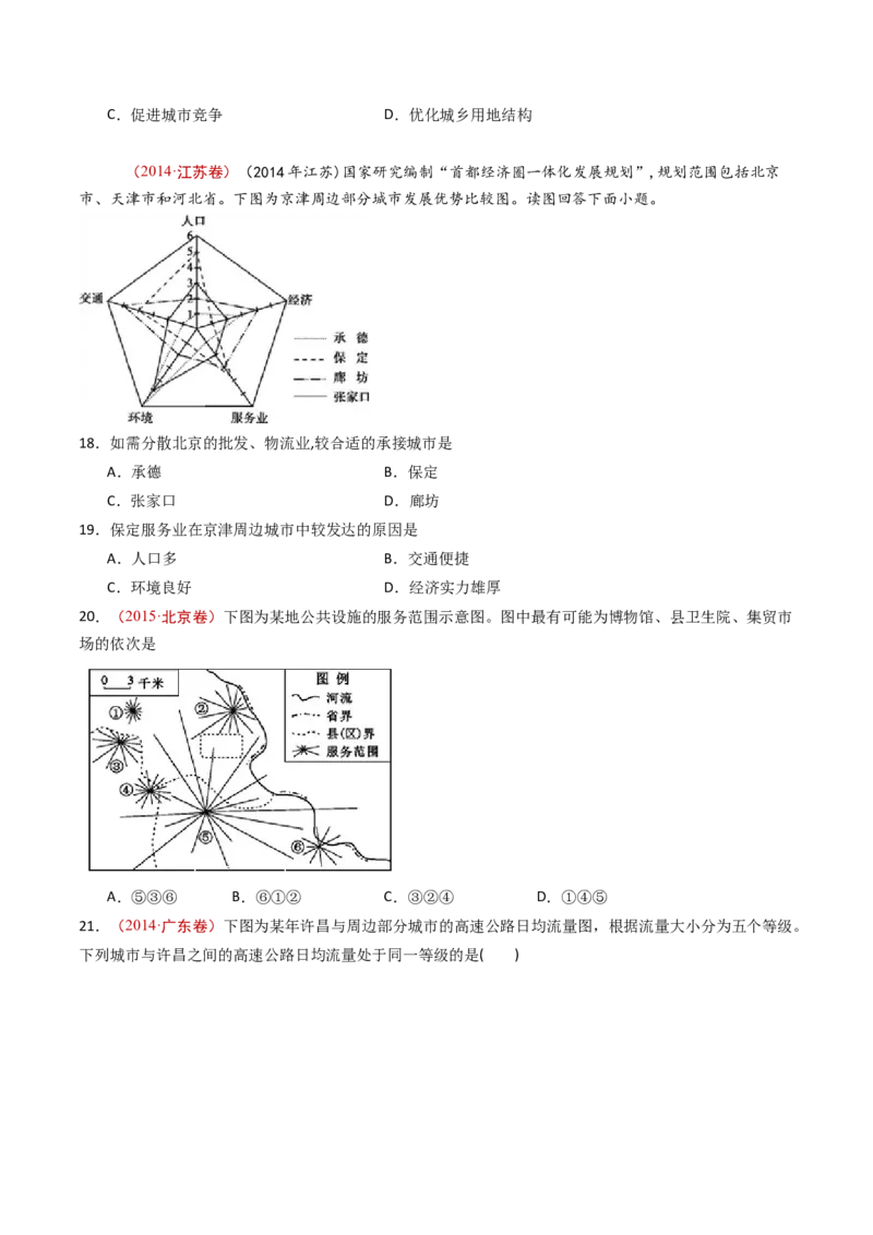 专题10城市和乡村-十年（2014-2023）高考地理真题分项汇编（学生卷）_近10年高考真题汇编（必刷）_十年（2014-2024）高考地理真题分项汇编（全国通用）