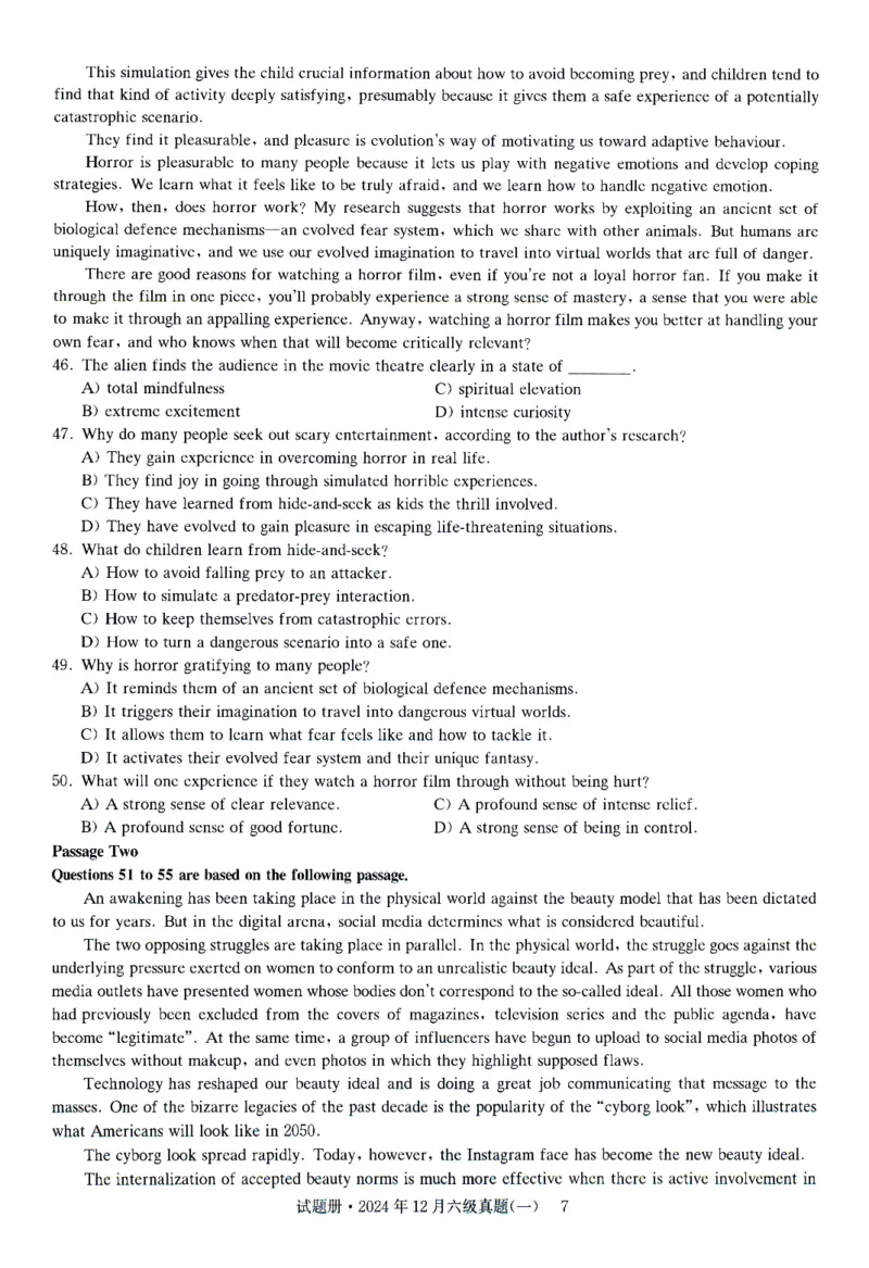 2024.12六级真题第1套_英语四六级整合_英语四六级真题版本一此版本可作为补充_大学英语CET6_X0_01-六级历年真题及答案解析+听力音频_2024年12月CET6题+解+音频新