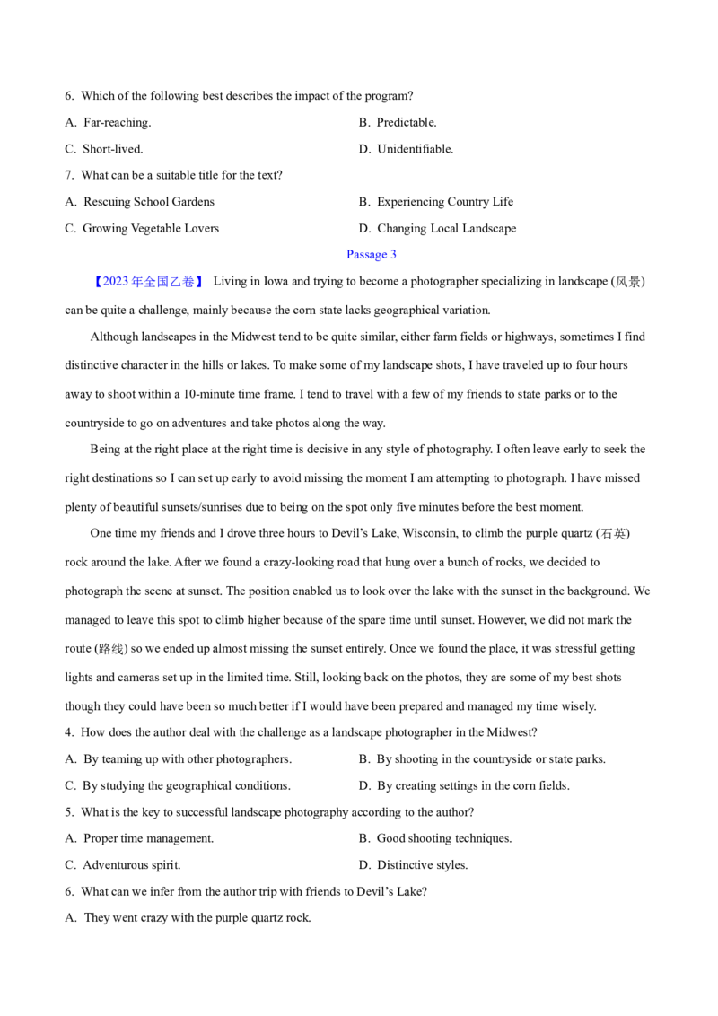 专题13阅读理解记叙文（学生卷）--学易金卷：十年（2014-2023）高考真题英语分项汇编（全国通用）_近10年高考真题汇编（必刷）_十年（2014-2024）高考英语真题分类汇编（全国通用）