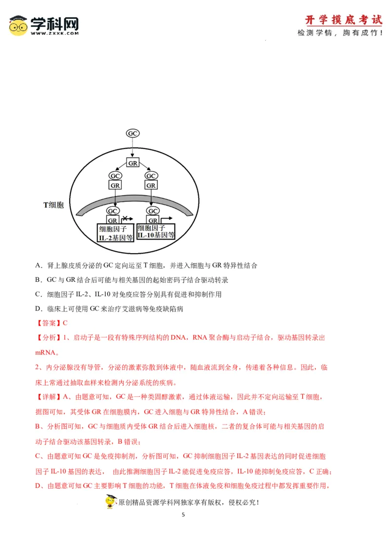生物（天津卷）（全解全析）_2024届新高三开学摸底考试卷_生物-2024届新高三开学摸底考试卷_生物-2024届新高三开学摸底考试卷（天津卷）