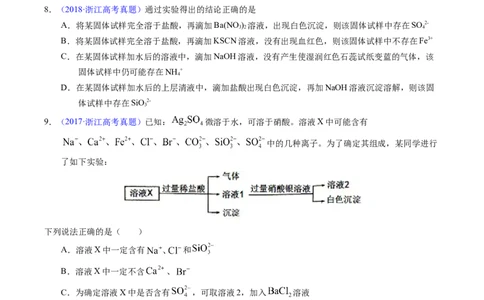专题84离子检验与推断（原卷卷）_近10年高考真题汇编（必刷）_十年（2014-2024）高考化学真题分项汇编（全国通用）_十年（2014-2023）高考化学真题分项汇编（全国通用）