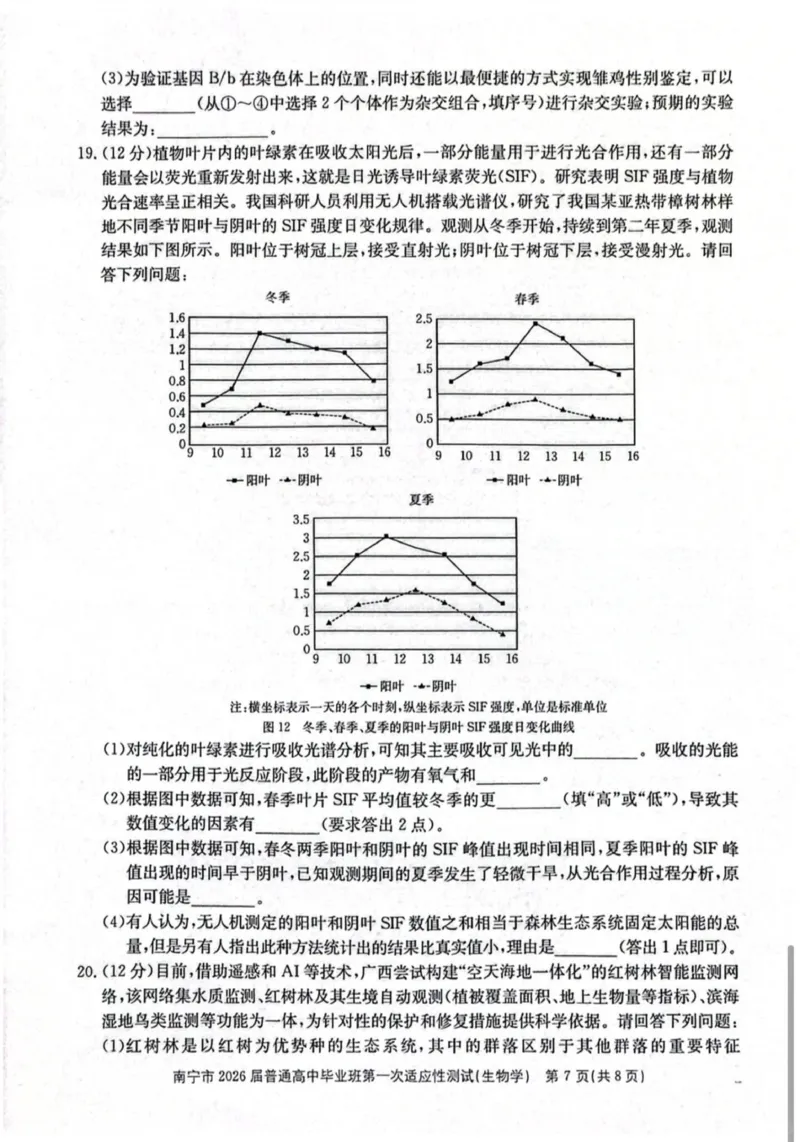 南宁市2026届普通高中毕业班第一次适应性测试生物试题含答案(1)_2026年1月_260121广西南宁市2026届普通高中毕业班第一次适应性测试（全科）