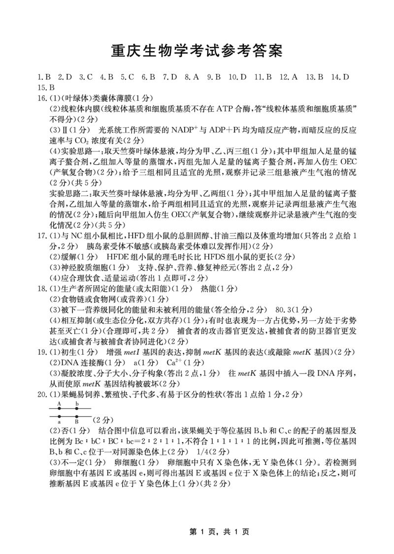 重庆金太阳2025届高三5月联考生物答案_2025年5月_250510重庆金太阳2025届高三5月联考（全科）